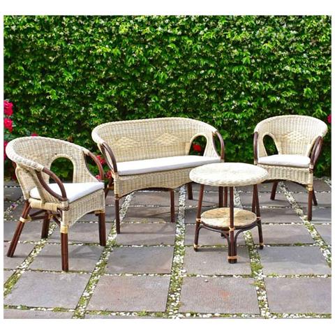 Salotto Mandolino In Vimini Divano 2 Poltrone 1 Tavolo Con Cuscini In Omaggio - Foto 1