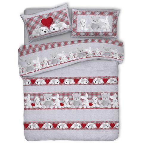 Copripiumino Sacco Piumone Pensieri Delicati Cotone Disegno Peluches Matrimoniale Rosso - Foto 1