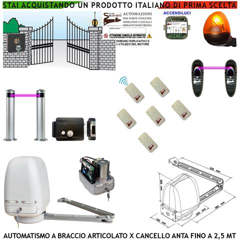 Cancello Automatico Kit Motore A Braccio Articolato 220/24 V Anta Da 0,5 A 2,5 Mt Elettroserratura Accendiluci 6 Radio - Foto 1