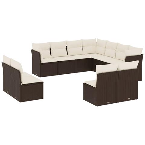 Set Divani Da Giardino 11 Pz Con Cuscini Polyrattan Marrone - Foto 2