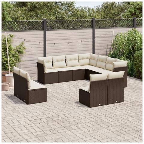 Set Divani Da Giardino 11 Pz Con Cuscini Polyrattan Marrone - Foto 1