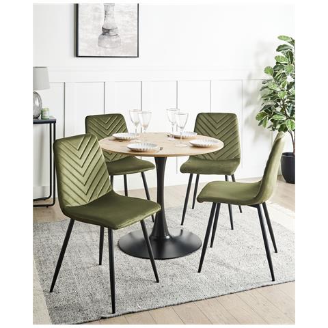 Set Di 4 Sedie Da Pranzo Havre Velluto Verde Oliva - Foto 1