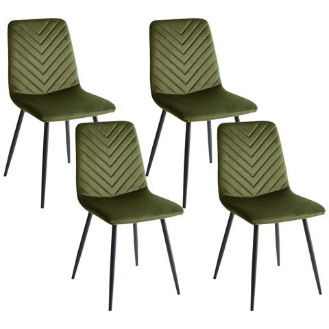Set Di 4 Sedie Da Pranzo Havre Velluto Verde Oliva - Foto 2