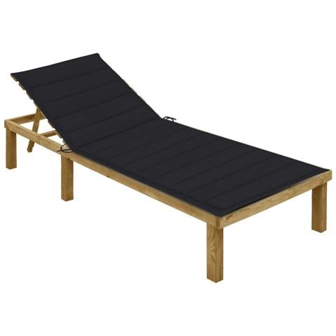 Lettino Da Giardino Con Cuscino Nero Legno Di Pino Impregnato - Foto 2