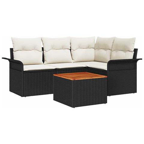 Set Divano da Giardino 5 Pezzi con Cuscini Polyrattan Nero Acacia - Foto 1