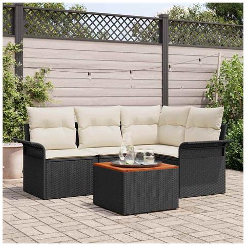 Set Divano da Giardino 5 Pezzi con Cuscini Polyrattan Nero Acacia - Foto 2