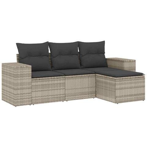 Set Divano da Giardino 4pz con Cuscini Grigio Chiaro Polyrattan - Foto 1