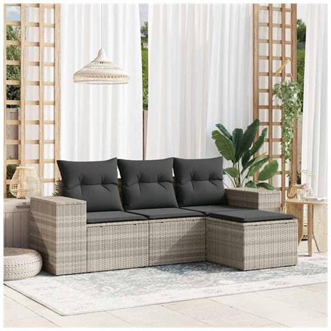 Set Divano da Giardino 4pz con Cuscini Grigio Chiaro Polyrattan - Foto 2