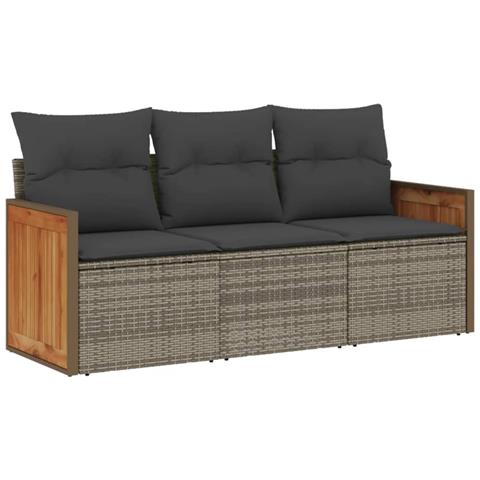 Set Divani da Giardino 3 pz con Cuscini Grigio in Polyrattan - Foto 1