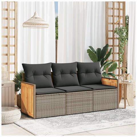 Set Divani da Giardino 3 pz con Cuscini Grigio in Polyrattan - Foto 2