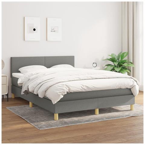 Giroletto a Molle con Materasso Grigio Scuro 140x200cm Tessuto - Foto 2