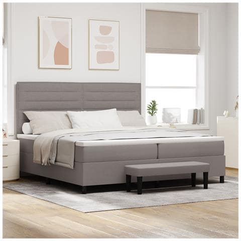 Letto a Box Spring con Materasso e Panchina Taupe 200x200 cm Tessuto - Foto 2