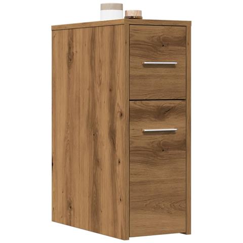 Mobile da Bagno Stretto con Ruote Rovere Artigianale Truciolato - Foto 2