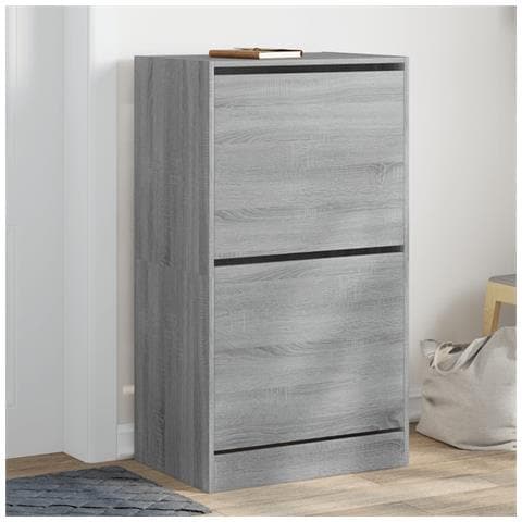 Scarpiera 2 Cassetti Ribaltabili Grigio Sonoma 60x42x108 cm - Foto 2