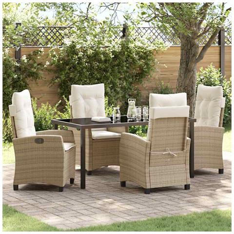 Set da Pranzo per Giardino 5 pcs Beige polyrattan - Foto 2