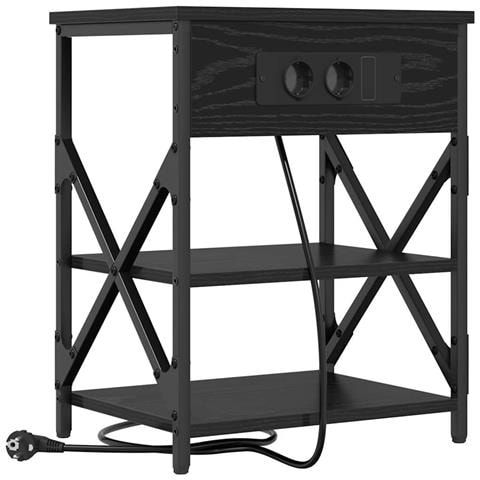 Comò con stazione di ricarica Rovere nero Legno multistrato - Foto 1