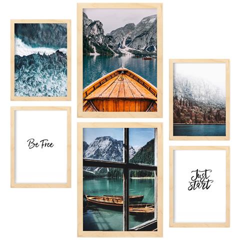 Set Di 6 Stampe Immagini Di Laghi Invernali, Stampe Artistiche Da Parete, Poster, Decorazioni, Design D'interni Nella Galleria D'arte A3 & A4 Telaio In Legno Chiaro - Foto 1