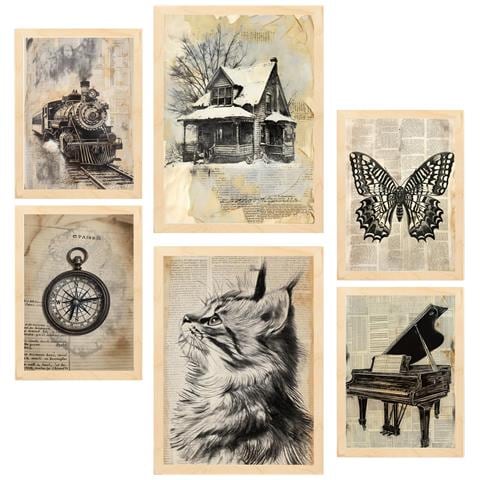 Set Di 6 Stampe Quadri Vintage Incorniciati Con Illustrazioni Di Design Per Le Pareti Del Tuo Negozio Di Pittura A3 & A4 Telaio In Legno Chiaro - Foto 1