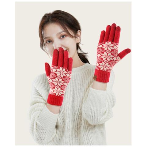 Guanti Natalizi Rossi In Maglia Con Motivo A Fiocco Di Neve - Guanti Invernali Caldi - Foto 2