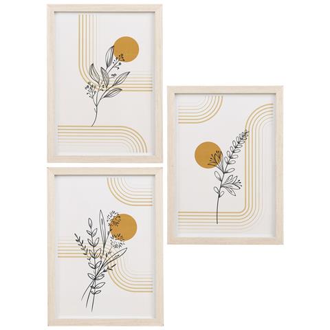 Set 3 Cornici Madison In Mdf Naturale Con Stampe Botaniche - Foto 1