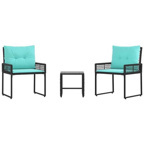 Set di Mobili da Esterno con cuscino 3 pcs Nero e Turchese - Foto 1