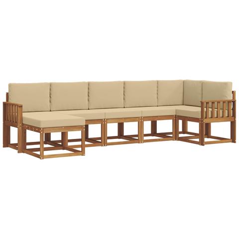 Set di divani da esterno con cuscino 7 pcs Naturale e Beige - Foto 1