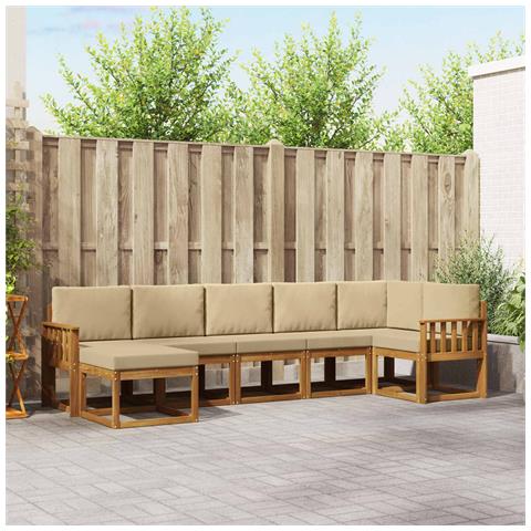 Set di divani da esterno con cuscino 7 pcs Naturale e Beige - Foto 2
