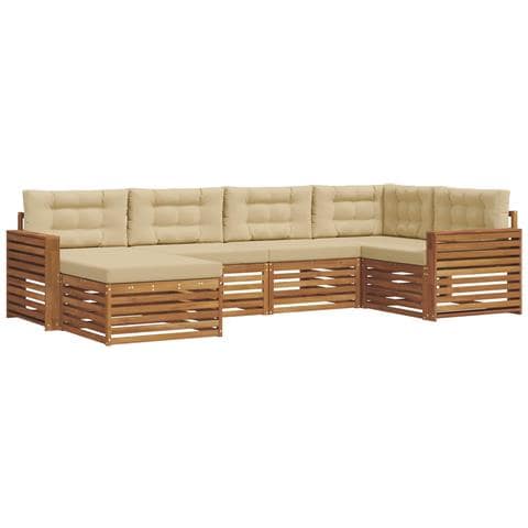 Set di divani da esterno con cuscino 6 pcs Naturale e Beige - Foto 1