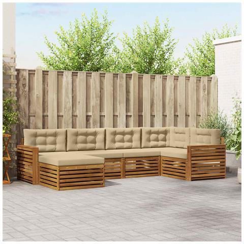 Set di divani da esterno con cuscino 6 pcs Naturale e Beige - Foto 2