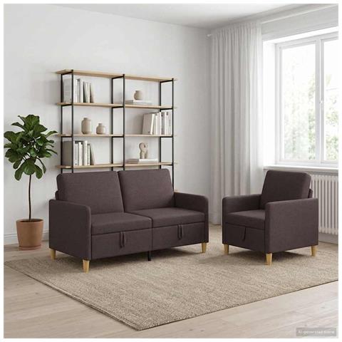 Set di Divani con Storage 2 pcs Marrone Scuro Poliestere - Foto 2