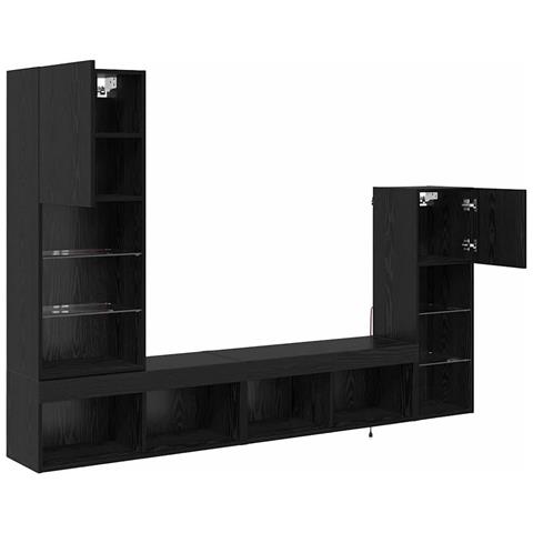 Unità per TV a Muro 4 pcs Rovere Nero Legno multistrato - Foto 9