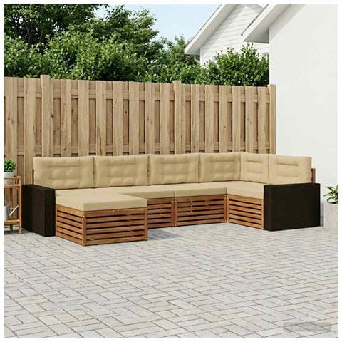 Set di divani da esterno con cuscino 6 pcs Naturale e Beige - Foto 2