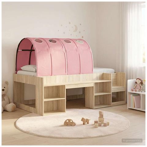 Letto alto per bambini con storage 3 pz Rovere Sonoma e Rosa - Foto 2