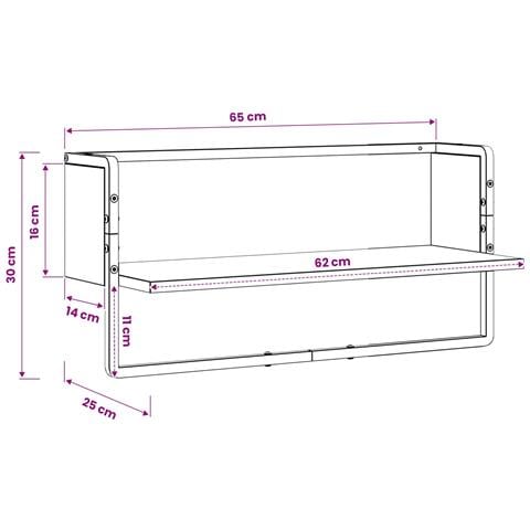 Scaffale da parete A parete Rovere nero 65 x 25 x 30 cm - Foto 4