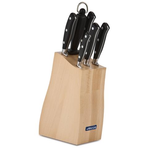 Serie Riviera - Pacco Regalo Set Di Coltelli 6 Pezzi (5 Coltelli + 1 Acciaini Affilatori) - Acciaio Inossidabile Forgiato Nitrum - Manico Polioxymetilene (pom) - Blocco Di Legno Di Faggio - Foto 1