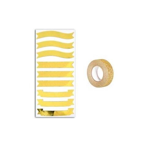 Adesivi Bandiere Dorate + Washi Tape Dorato 5 M - Foto 1