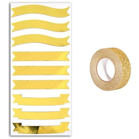 Adesivi Bandiere Dorate + Washi Tape Dorato 5 M - Foto 2