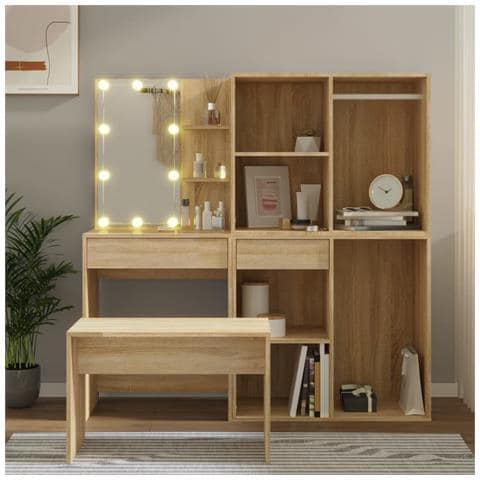 Set Tavolo Da Toeletta Con Led Rovere Sonoma Legno Multistrato - Foto 8