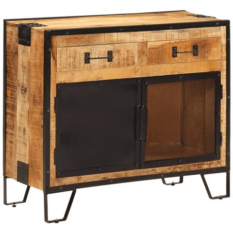 Credenza 80x31x66 Cm In Legno Grezzo Massello Mango E Metallo - Foto 1