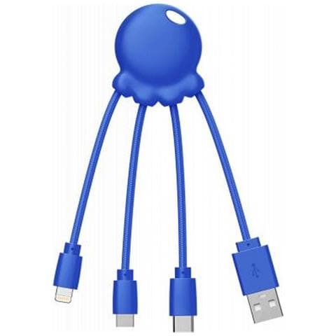 Cavo Octopus 3 In 1 Usb A/micro Usb E Usb C E Lightning Da 0,1 M, Blu - Foto 1