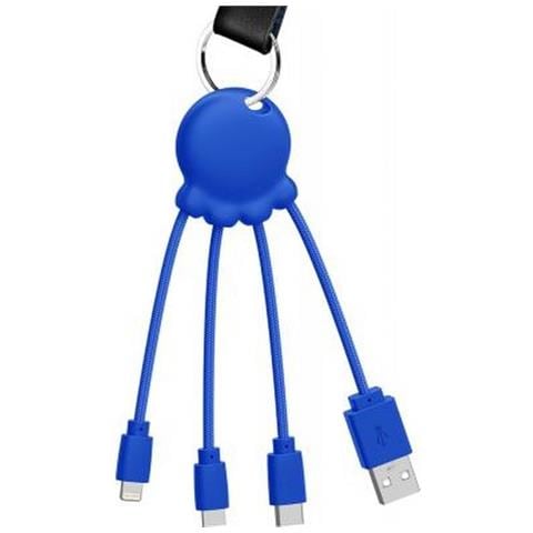 Cavo Octopus 3 In 1 Usb A/micro Usb E Usb C E Lightning Da 0,1 M, Blu - Foto 2