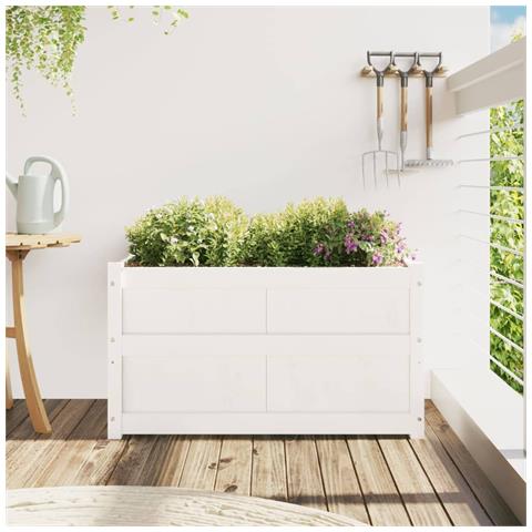Fioriera Da Giardino Bianca 90x50x50 Cm Legno Massello Di Pino - Foto 2