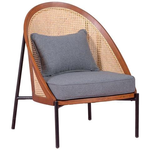 Poltrona Vintage Retrò In Legno Di Noce E Rattan Naturale - Robín - Foto 1