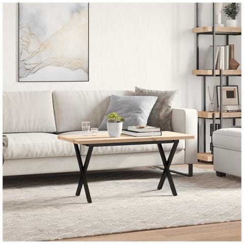 Tavolino Salotto Telaio A X 100x50x45,5cm Massello Pino E Ghisa - Foto 3