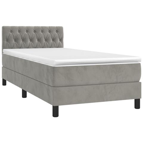 Letto A Molle Materasso E Led Grigio Chiaro 90x190 Cm Velluto - Foto 2