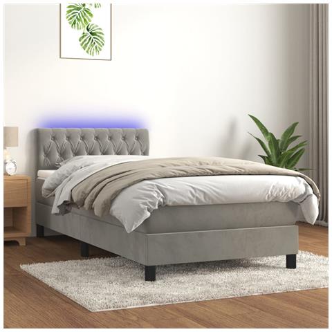 Letto A Molle Materasso E Led Grigio Chiaro 90x190 Cm Velluto - Foto 8