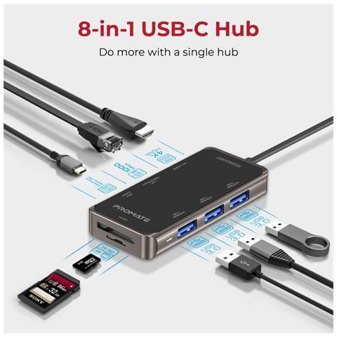 Hub Usb Primehub-mini Usb 100w Hdmi 4k@ 30hz, 3x Usb-a 3.0, Ethernert Rj45, Sd /tf - Foto 2