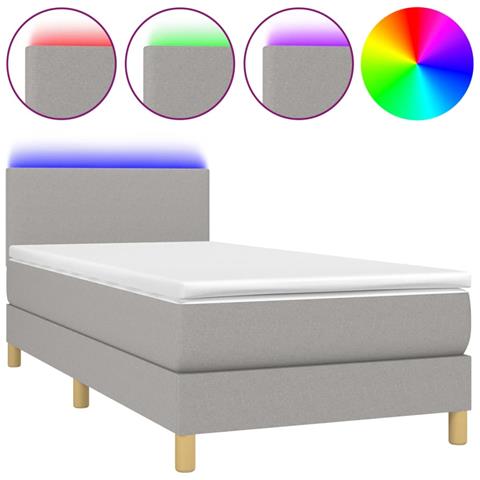 Letto A Molle Materasso E Led Grigio Chiaro 90x190 Cm Tessuto - Foto 1