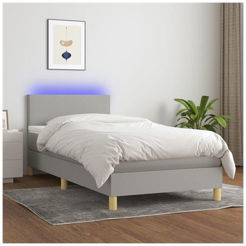 Letto A Molle Materasso E Led Grigio Chiaro 90x190 Cm Tessuto - Foto 8