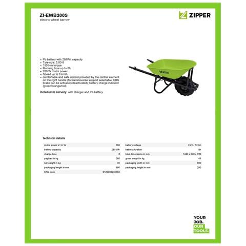 Carriola Elettrica A Batteria 24v 280w 260kg Zi-ewb200s - Foto 9